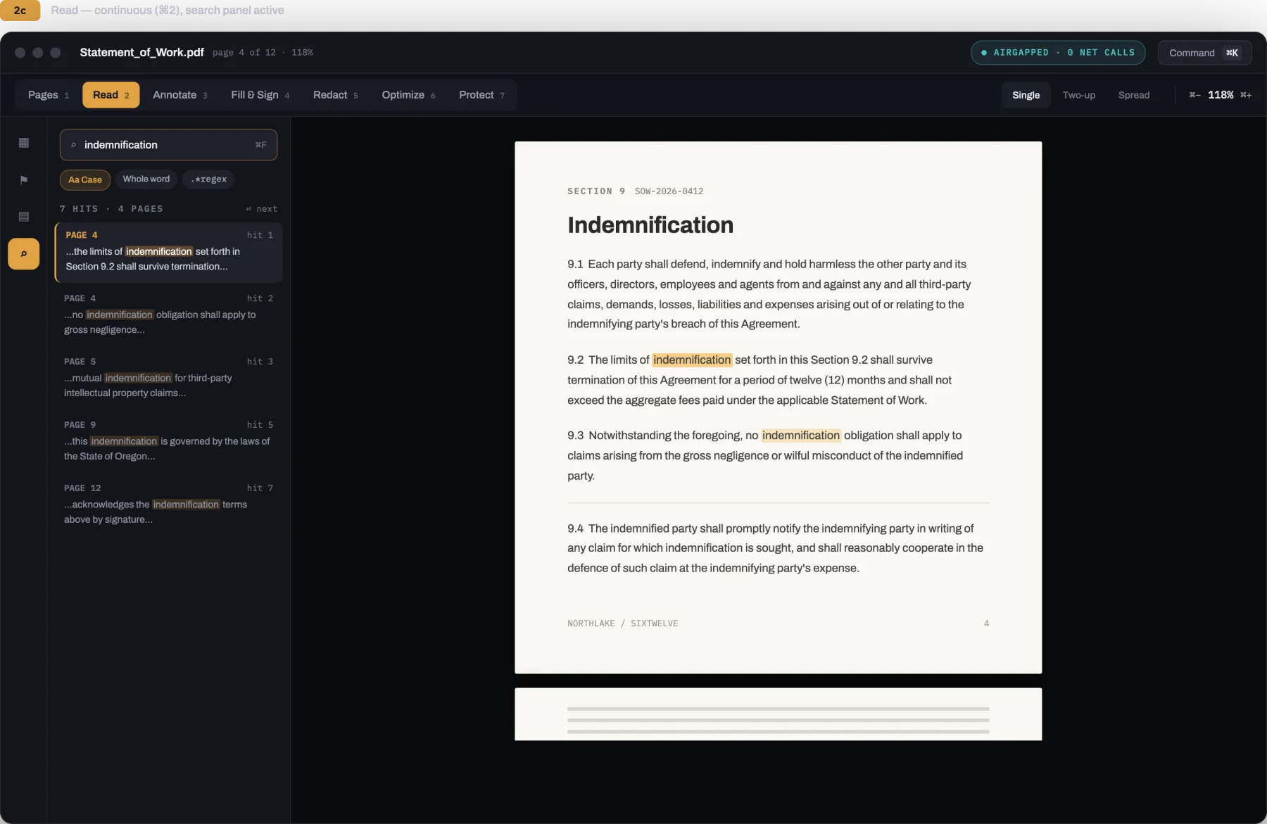 Folio continuous reading view with search and table of contents