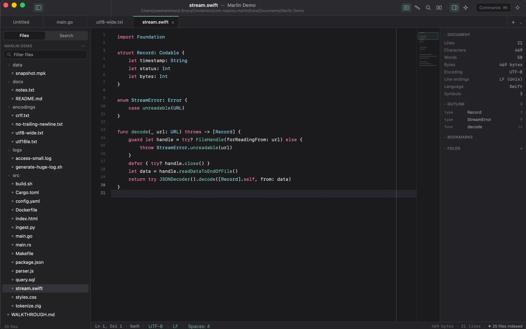 Marlin project search view
