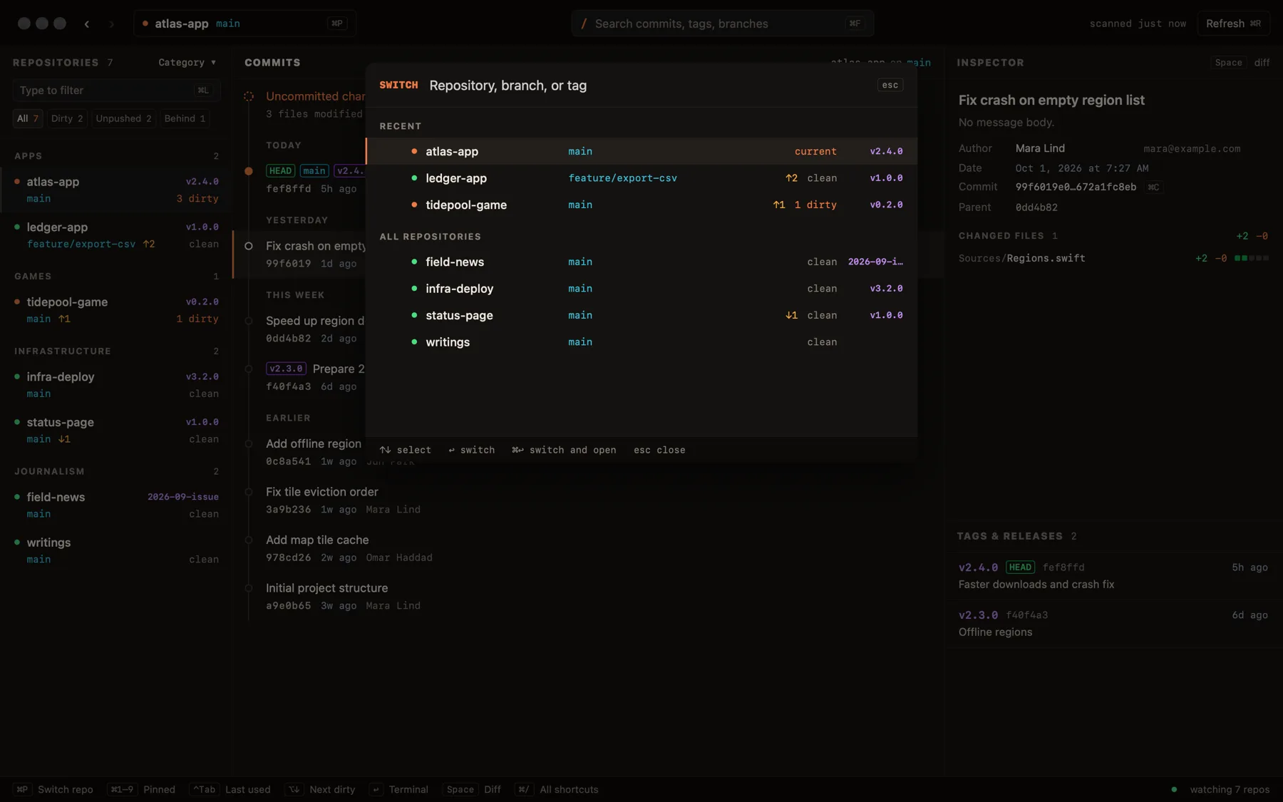 Quire Desk repository switcher