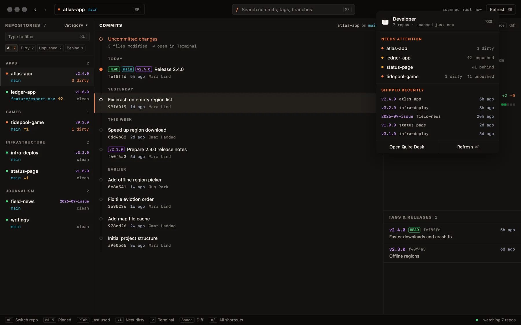 Quire Desk menu bar status