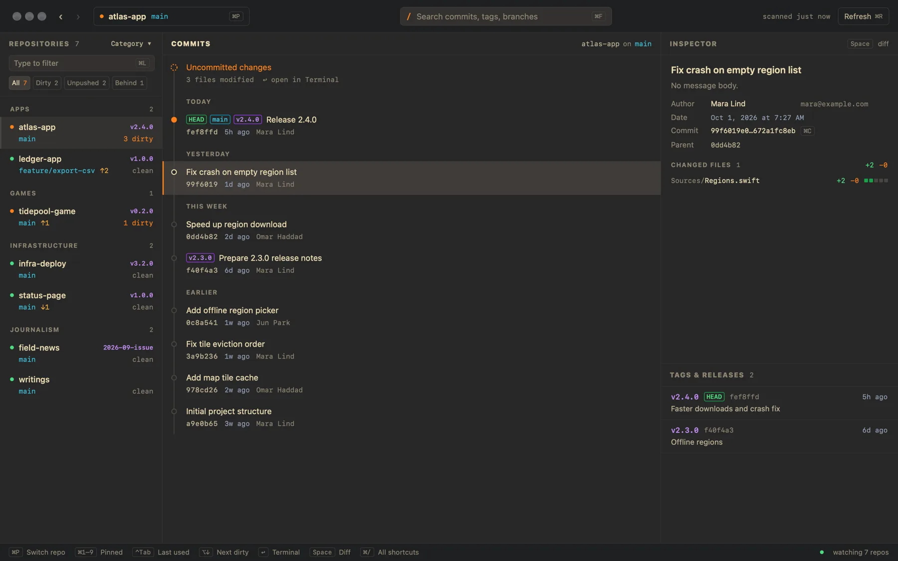 Quire Desk main window in the Gruvbox Dark theme