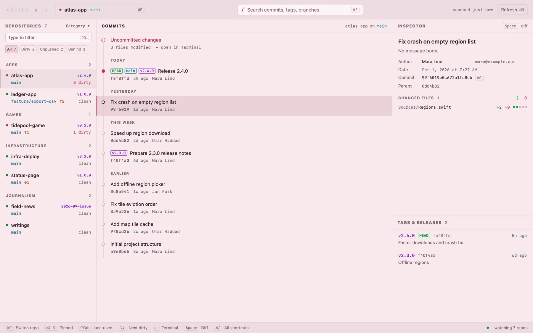 Quire Desk main window in the Sakura theme